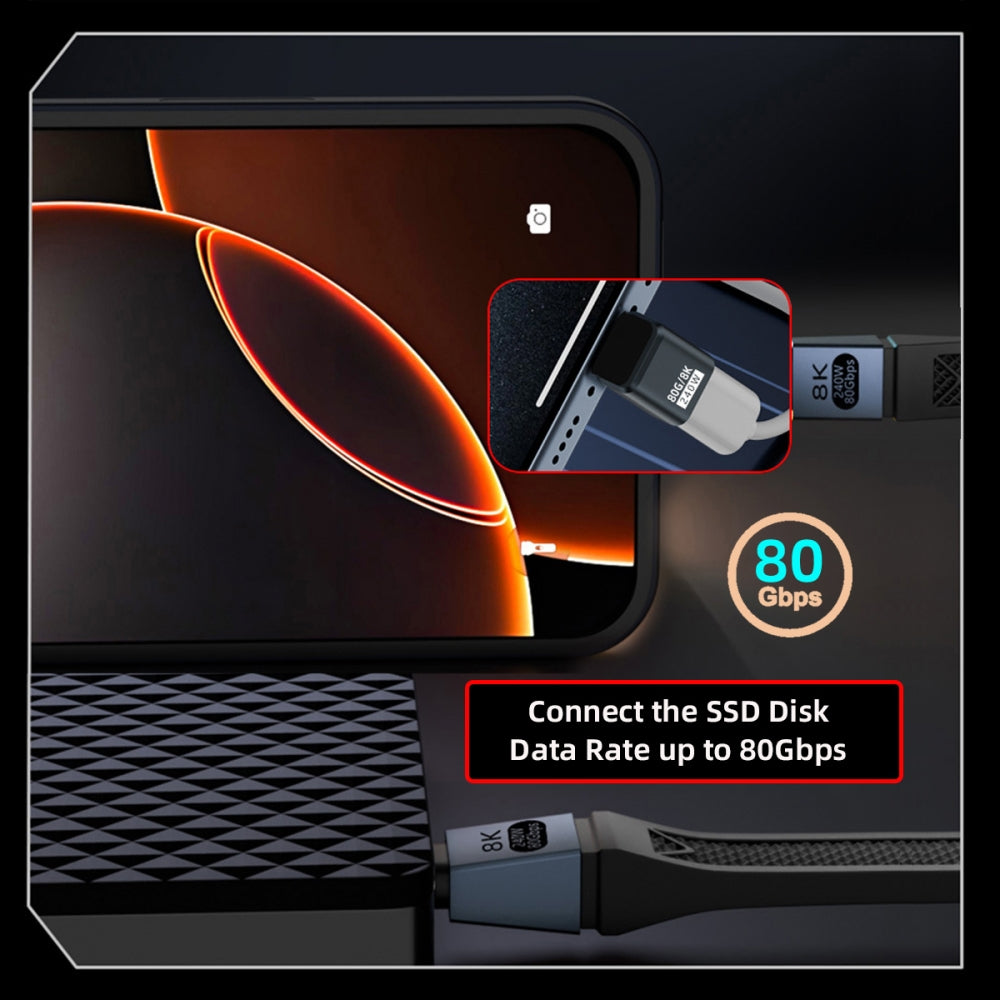 USB5.0 80Gbps Male to Female Extension Adapter Down Up Angled with 240W 16K 8K 5K Compatible with USB4.0 Thunderbolt3/4/5