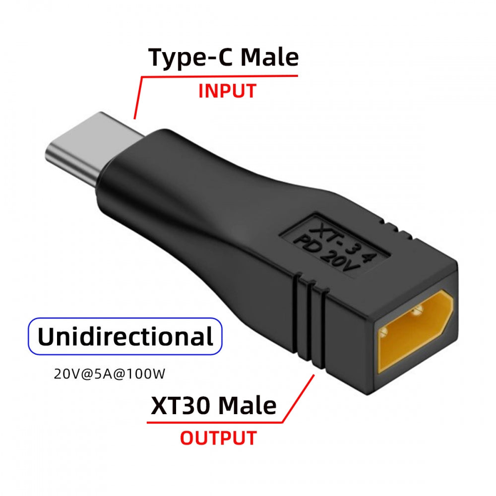 Type-C Male Input 100W 20V 5A PD to XT30 Male Output SC100 Protocol Fast Charging Adapter for RC Lipo Battery Quadcopter