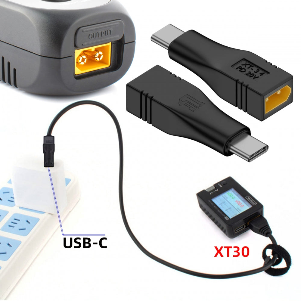 Type-C Male Input 100W 20V 5A PD to XT30 Male Output SC100 Protocol Fast Charging Adapter for RC Lipo Battery Quadcopter