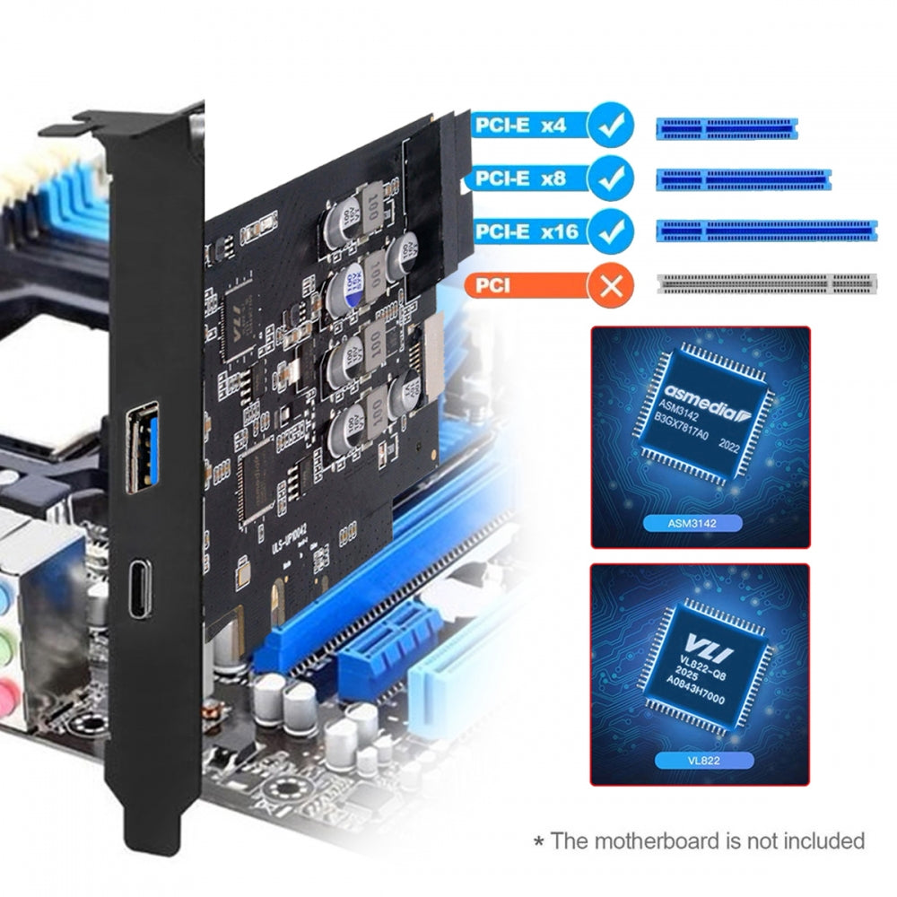 10Gbps Type-E USB 3.1 Front Socket & USB3.0 19Pin/20Pin & Type-A USB-C to PCI-E Express Card Adapter ASM3142 VL822