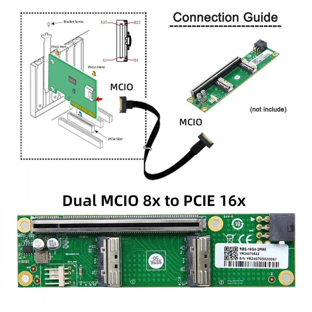 Dual MCIO 8i Mini Cool Edge IO SFF-TA-1016 to PCIE5.0 PCI-Express 16x VROC Adapter for Mainboard SSD Graphics Card