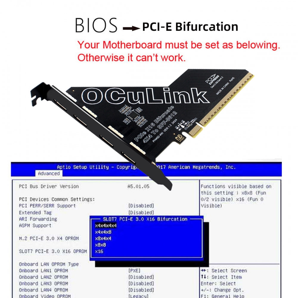 PCI-Express 4.0 PCIE 16x Detachable to Four Oculink SFF-8612 SFF-8611 External VROC Raid0 Adapter for U.2 SSD eGPU External Graphics Card Dock