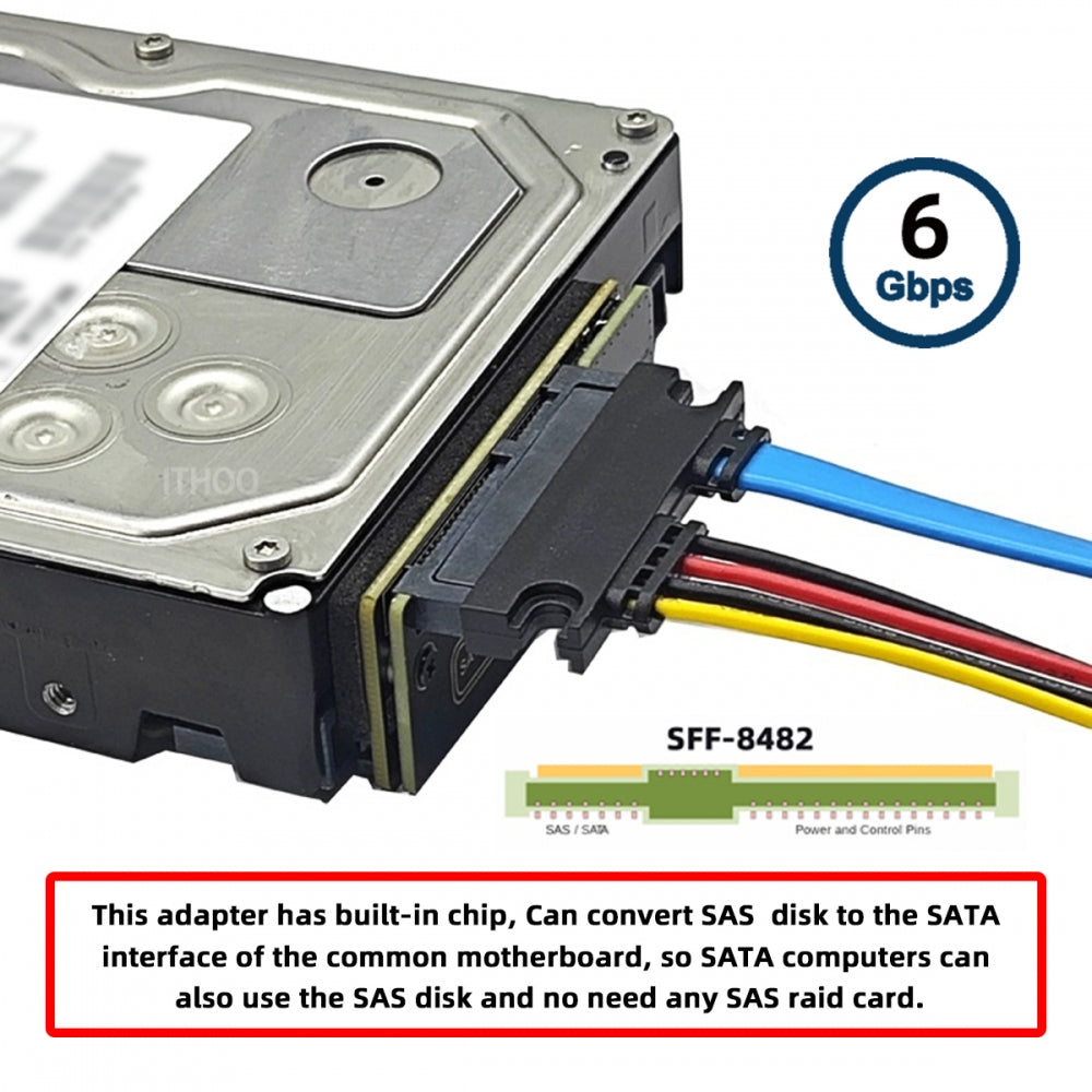 SFF-8482 SAS 29Pin to 7+15 22Pin SATA Hard Disk Drive Raid Adapter with Chipset and Power Port