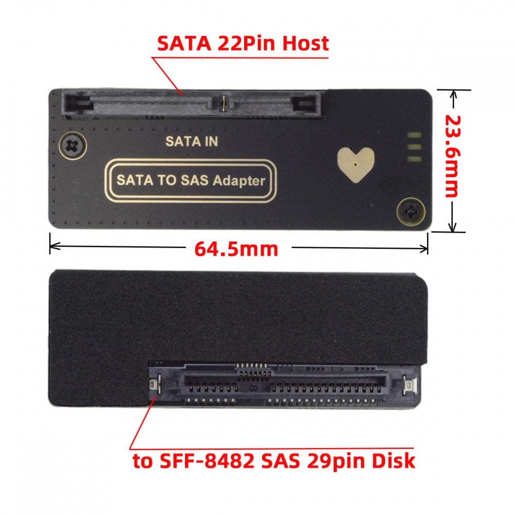 SFF-8482 SAS 29Pin to 7+15 22Pin SATA Hard Disk Drive Raid Adapter with Chipset and Power Port