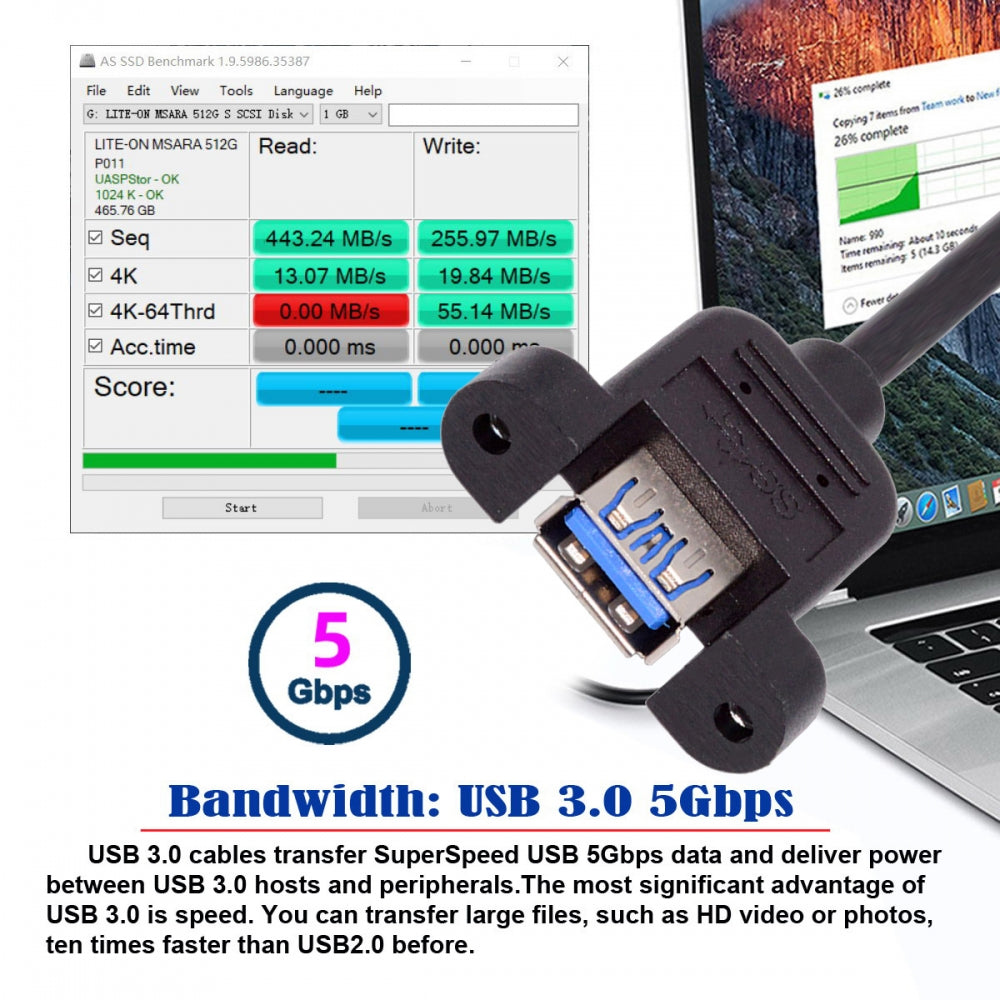 Down Angled USB 3.0 Male to Female Type-A Panel Type Header Cable 90 Degree Connector 30cm