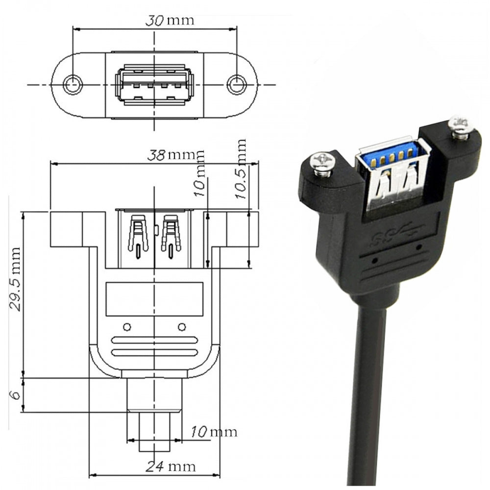 Down Angled USB 3.0 Male to Female Type-A Panel Type Header Cable 90 Degree Connector 30cm