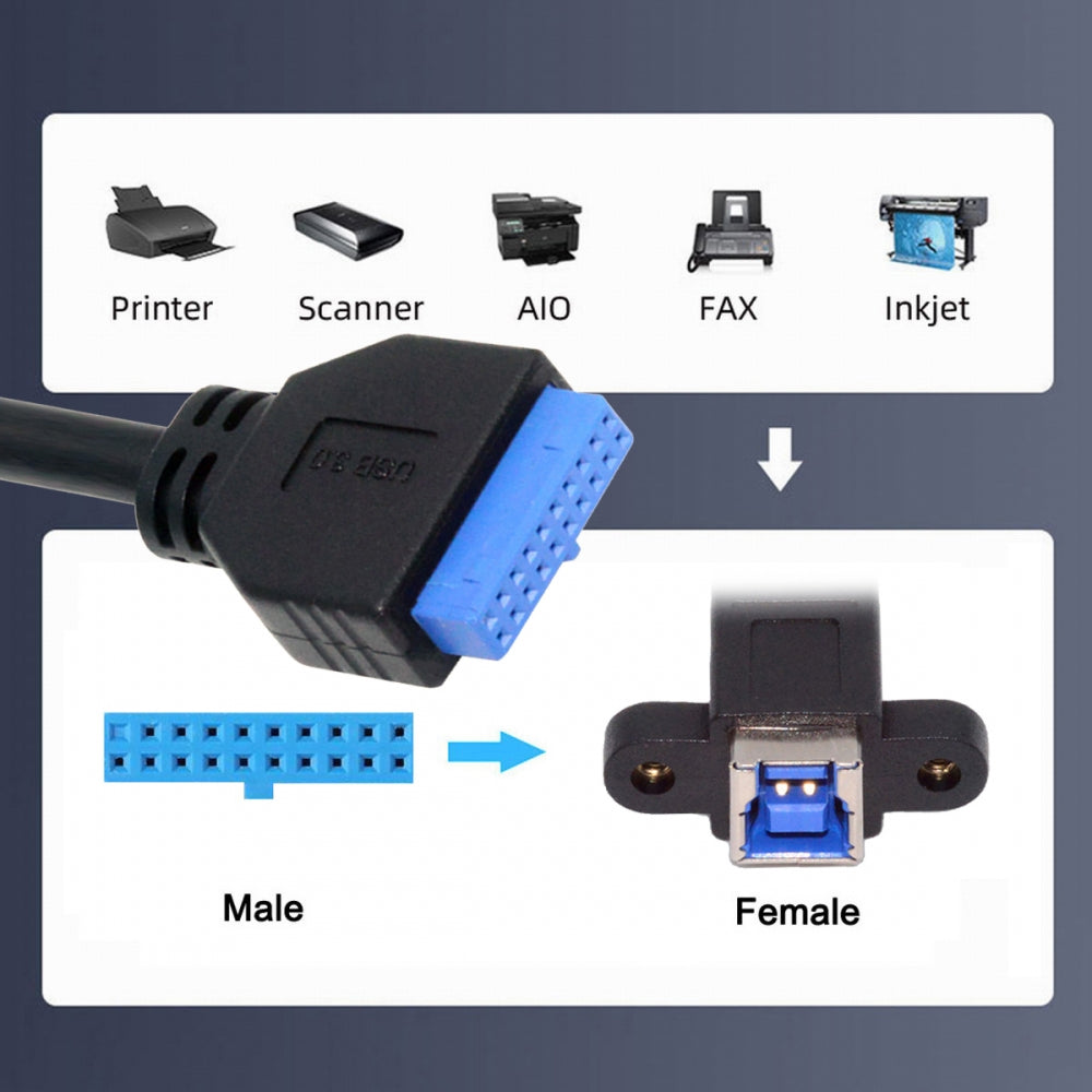 USB 3.0 Type-B Female to USB3.0 20Pin IDC Header Male Cable Extension 5Gbps for Disk SSD Camera Data 30cm