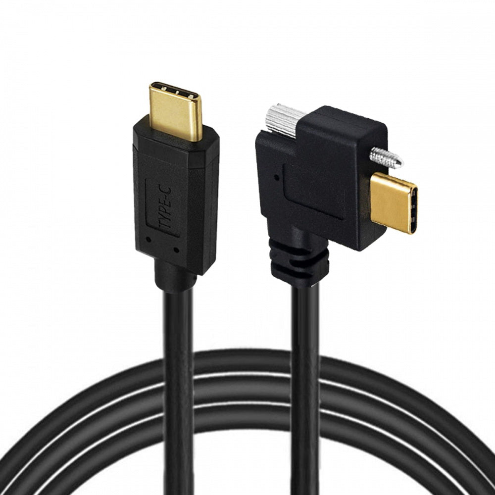 USB 3.1 Type-C Male to Single Thumbscrew Locking USB-C Horizontal 90 Degree Left Right Angled 10Gbps Data Cable Panel Mount Type