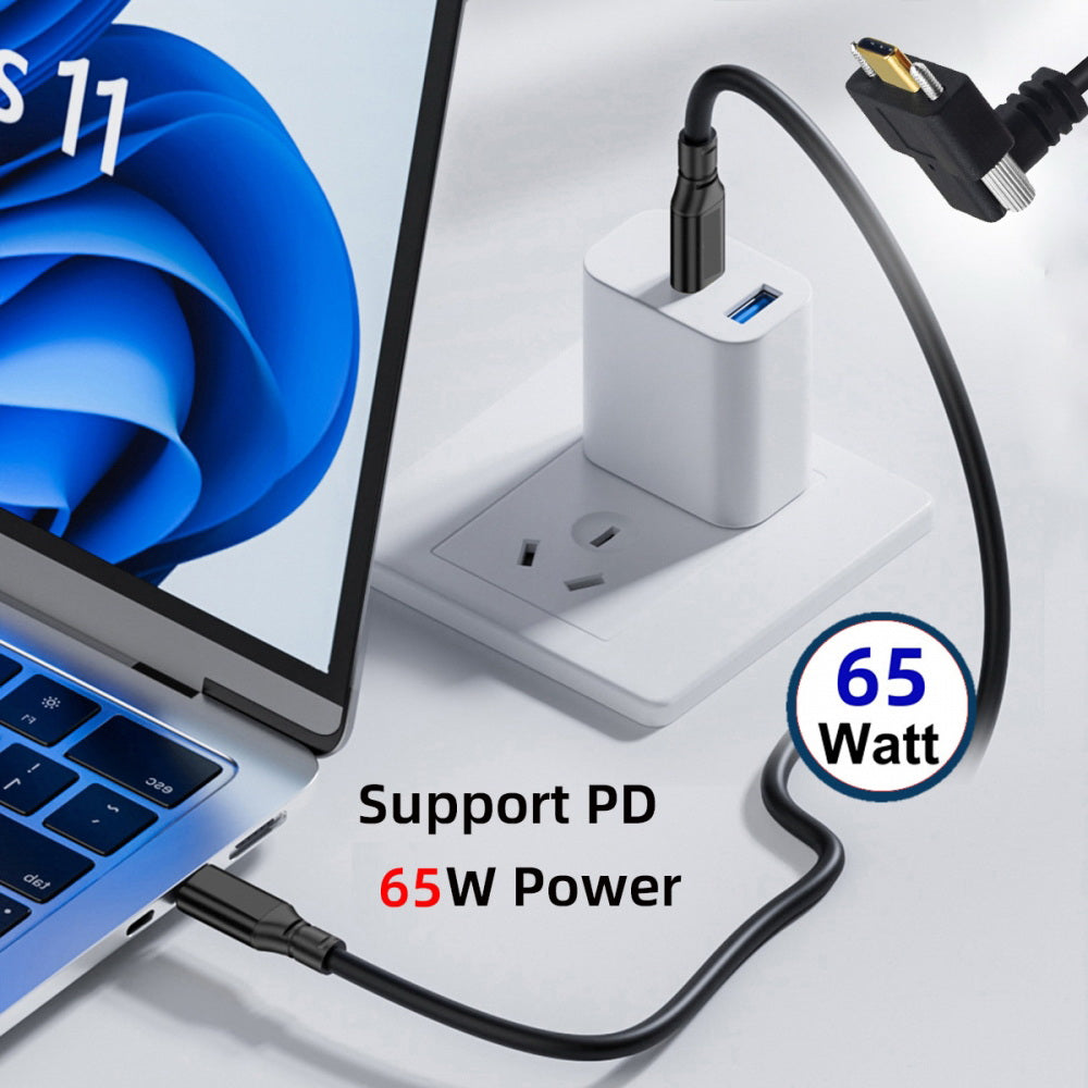USB3.1 Type-C Male to Dual Thumbscrew Locking USB-C Vertical 90 Degree Up Down Angled 10Gbps Data Cable Panel Mount Type