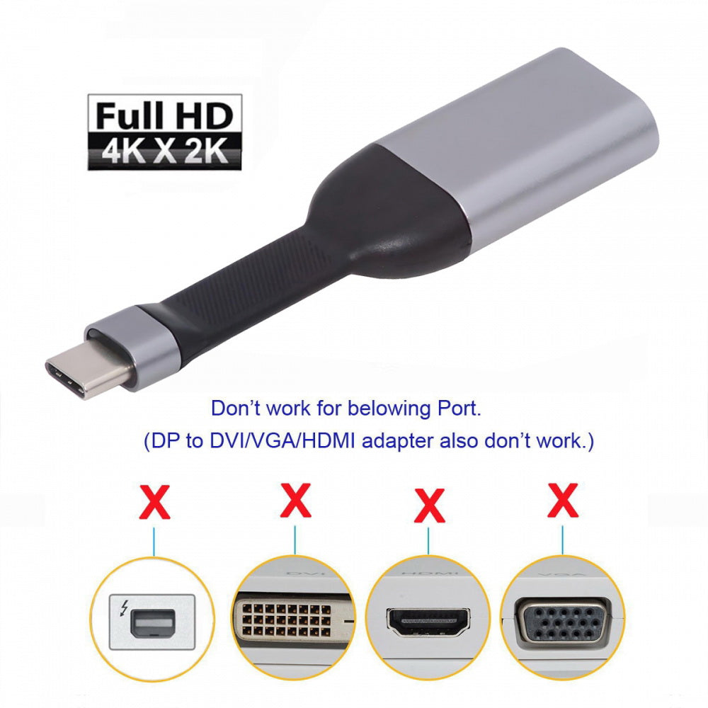 USB-C Type-C Source to Displayport 4K 60hz Sink HDTV Adapter Ultra Slim Flat Cable 1080p for Laptop Tablet Phone