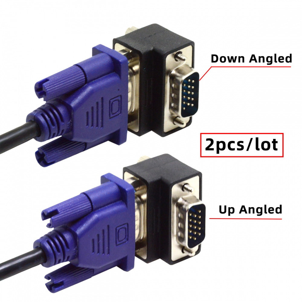 2pcs/lot Up & Down Angled 90 Degree VGA RGB HDB15Pin Screw Type Male to Female Nut Type Extension Adapter for Monitor Displays