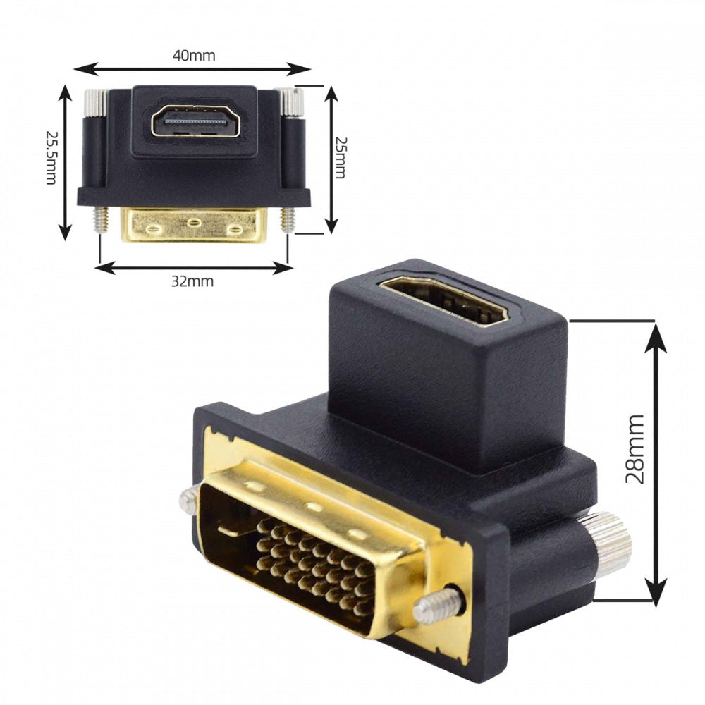 2pcs/lot Up & Down Angled 90 Degree DVI Male to HDMI Female 4K Adapter for Computer HDTV Graphics Card