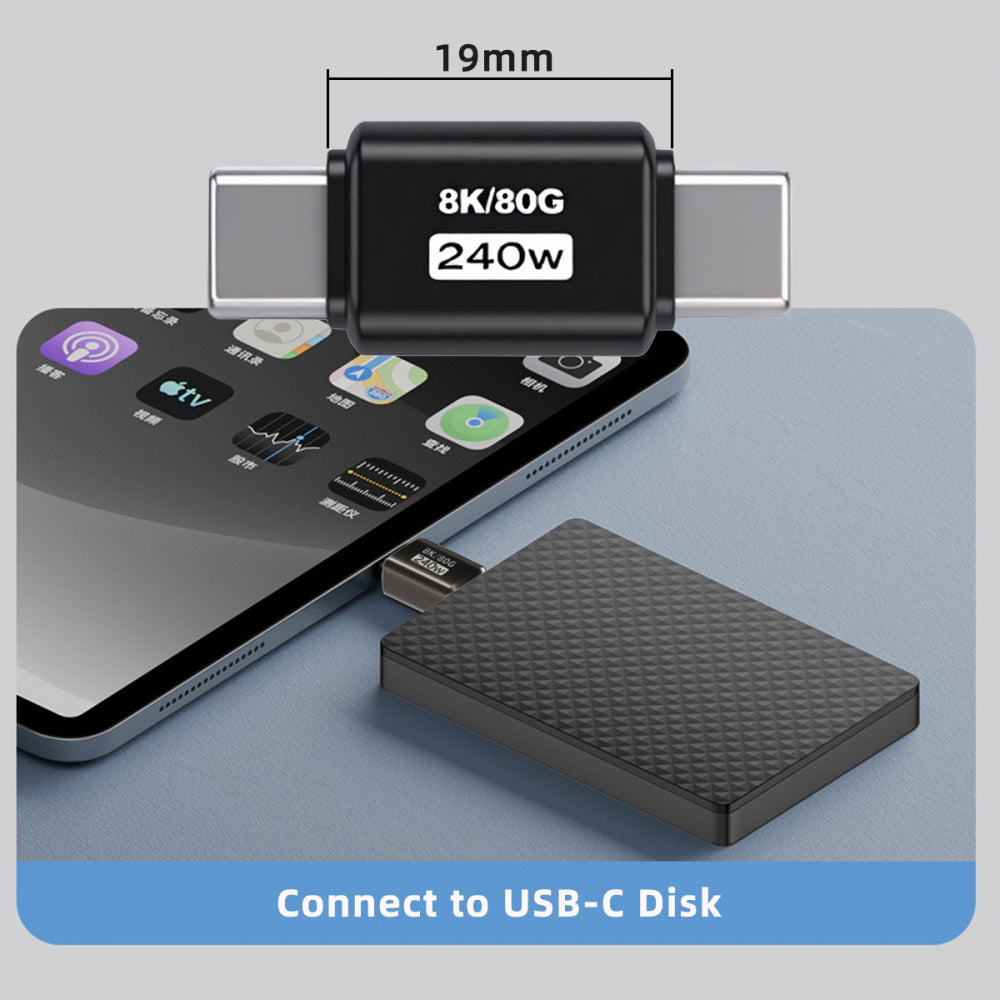 USB5.0 80Gbps Male to Male Extension Adapter with 240W 16K 8K 5K Compatible with USB4.0 Thunderbolt3/4/5