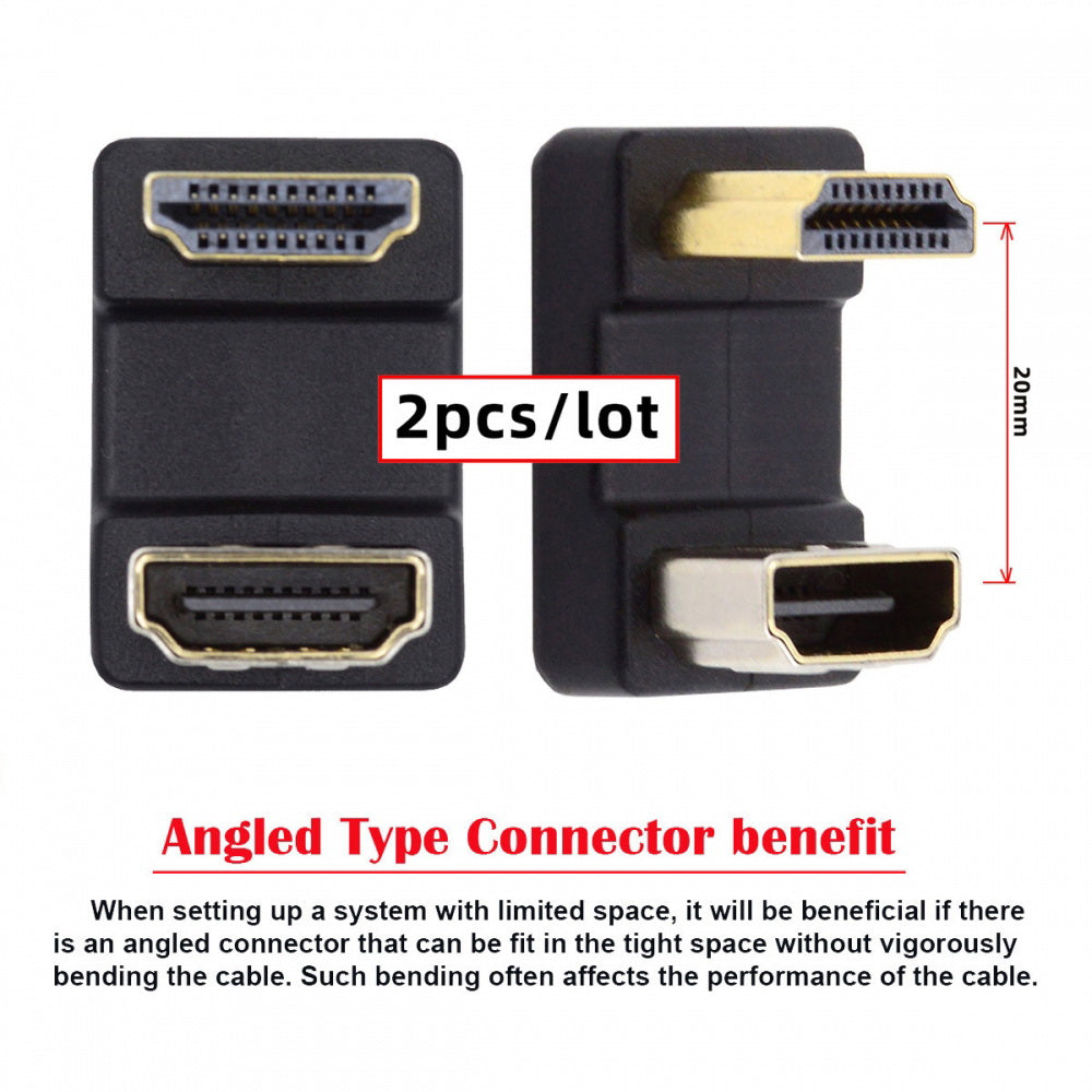 2pcs/lot Up & Down HDMI 1.4 Male Type-A to HDMI Female Port Saver 360 Degree Opposite U Shape Back Angled Extension Adapter
