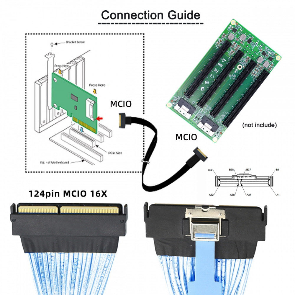 PCI-E 5.0 Mini Cool Edge IO MCIO STR PCI-E 16x 124Pin Male to MCIO 124Pin Male Extender Cable 50cm with Pull Tab