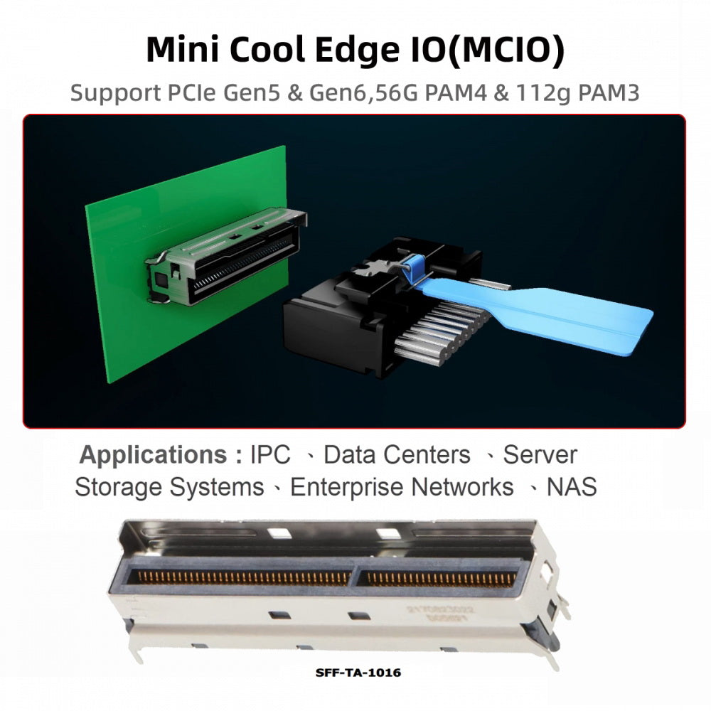 PCI-E 5.0 Mini Cool Edge IO MCIO STR PCI-E 16x 124Pin Male to MCIO 124Pin Male Extender Cable 50cm with Pull Tab