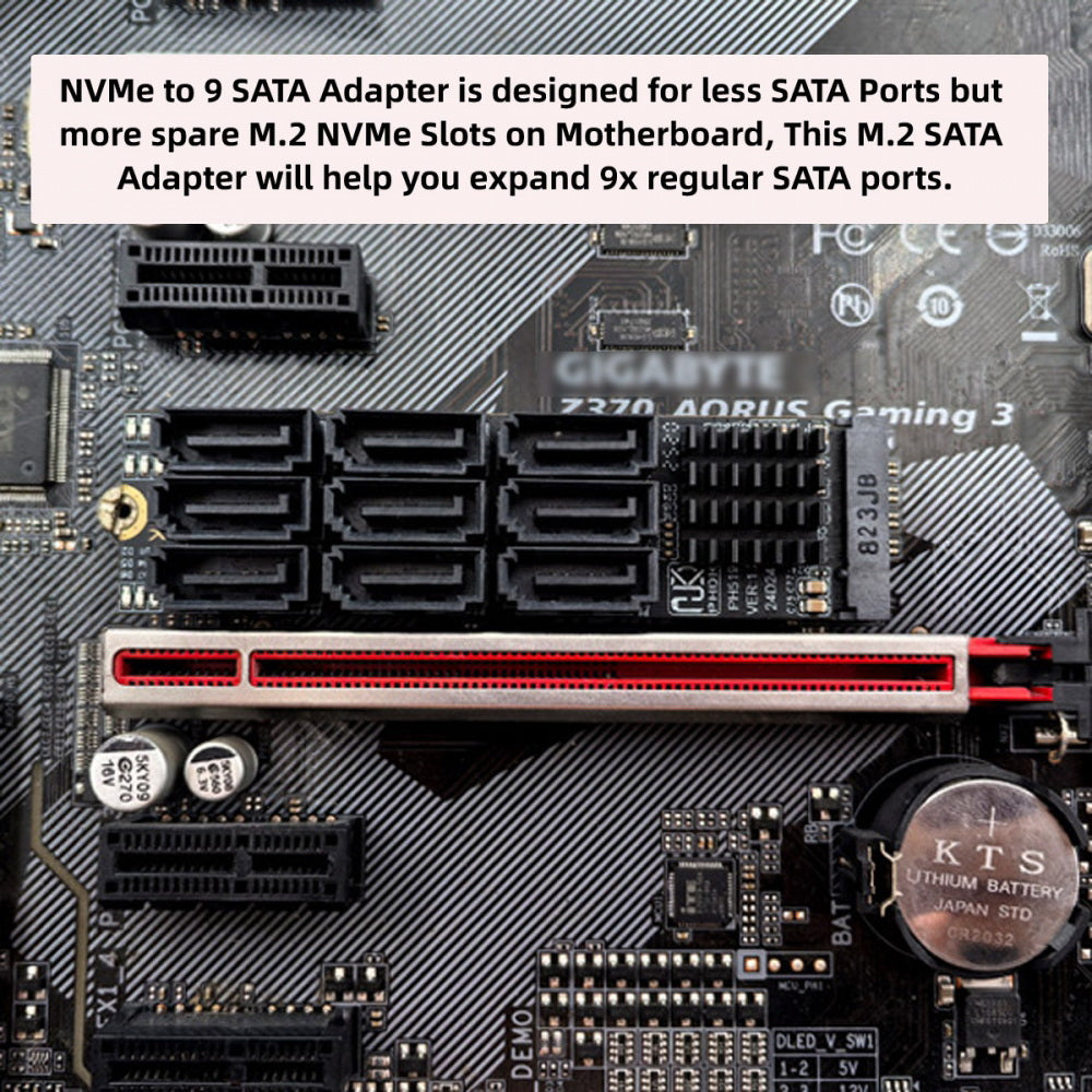NGFF NVME M-Key PCI Express M.2 to 9 Ports SATA 3.0 6Gbps Adapter Converter Hard Drive Extension Card 2280 for NAS Computer