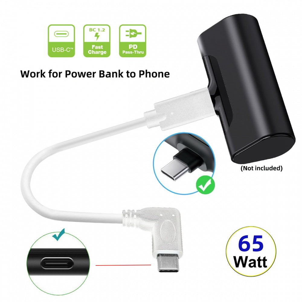 White USB-C Type-C Male to Female Extension Power USB2.0 Data Cable 90 Degree Left Right Angled 65W Fast Charge for Laptop Tablet Phone