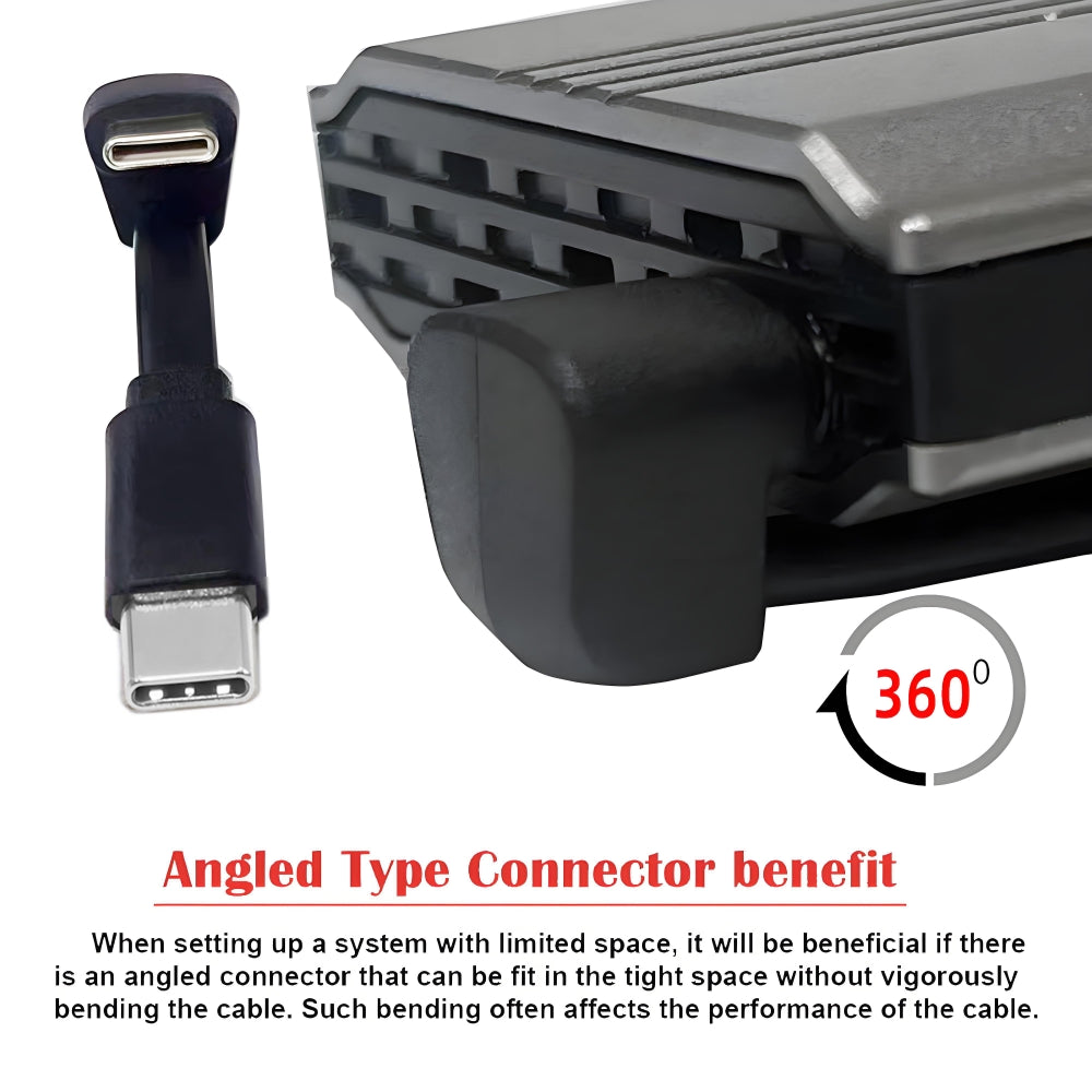 Ultra Slim Flat USB-C Type-C Male to Female Extension Power USB2.0 Data Cable Opposite U Shape Back Angled 65W Fast Charge for Laptop Tablet Phone