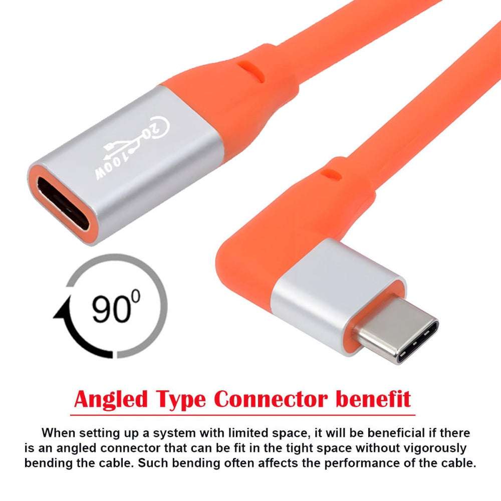 USB3.2 Male to Female Extension Cable 20Gbps 90 Degree Left Right Angled Ultra Soft High Flex with 100W and 8K 5K USB4.0 Type-C Compatible with Thunderbolt3/4