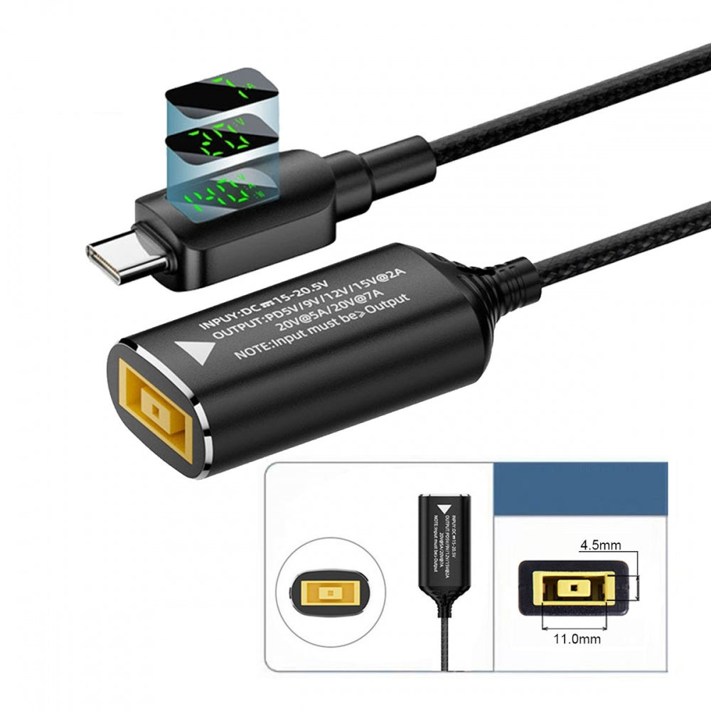 Rectangle Jack Thinkpad X1 Input to USB-C Type-C Power 140W Smart LED Display Charge Cable for Laptop Phone PD9V/5V/20V/7A