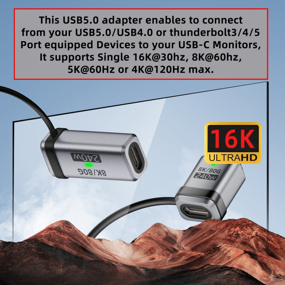 USB5.0 80Gbps Female to Female Extension Adapter with Lanyard Keychain 240W 16K 8K 5K Compatible with USB4.0 Thunderbolt3/4/5
