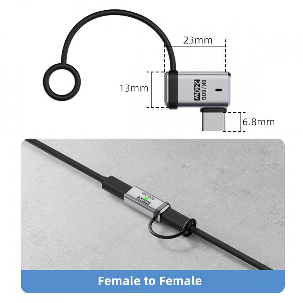90 Degree USB5.0 80Gbps Male to Female Left Right Angled Extension Adapter with Lanyard Keychain 240W 16K 8K 5K Compatible with USB4.0 Thunderbolt3/4/5
