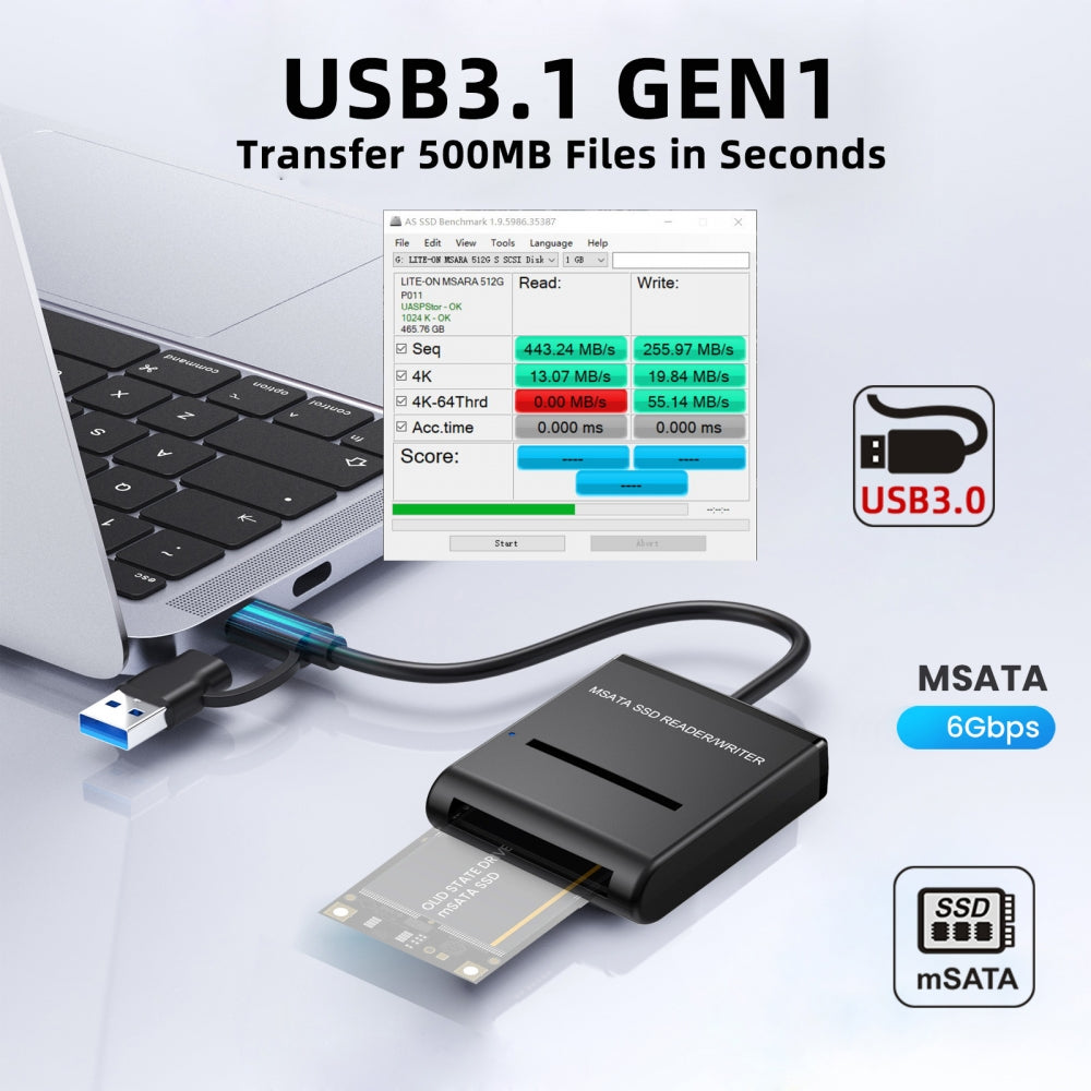 USB 3.0 USB-C Type-C Type-A Dual Connector to MSATA SSD Docking External Cable Enclosure 5Gbps