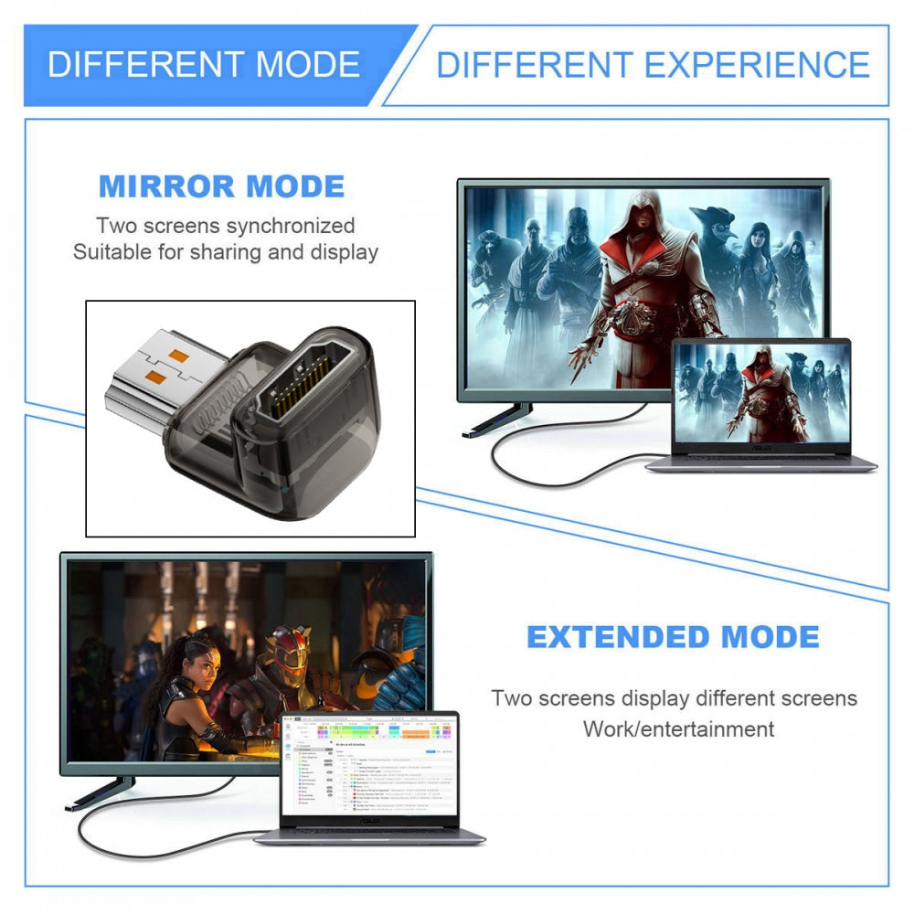 Down Angled 90 Degree HDMI Male to HDMI 2.1 Female UHD Extension Adapter Extender Transparent with Smart LED 8K 60hz HDTV