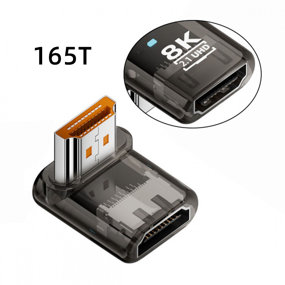 Down Angled 90 Degree Low Profile HDMI Male to HDMI 2.1 Female UHD Extension Adapter Extender Transparent with Smart LED 8K 60hz HDTV