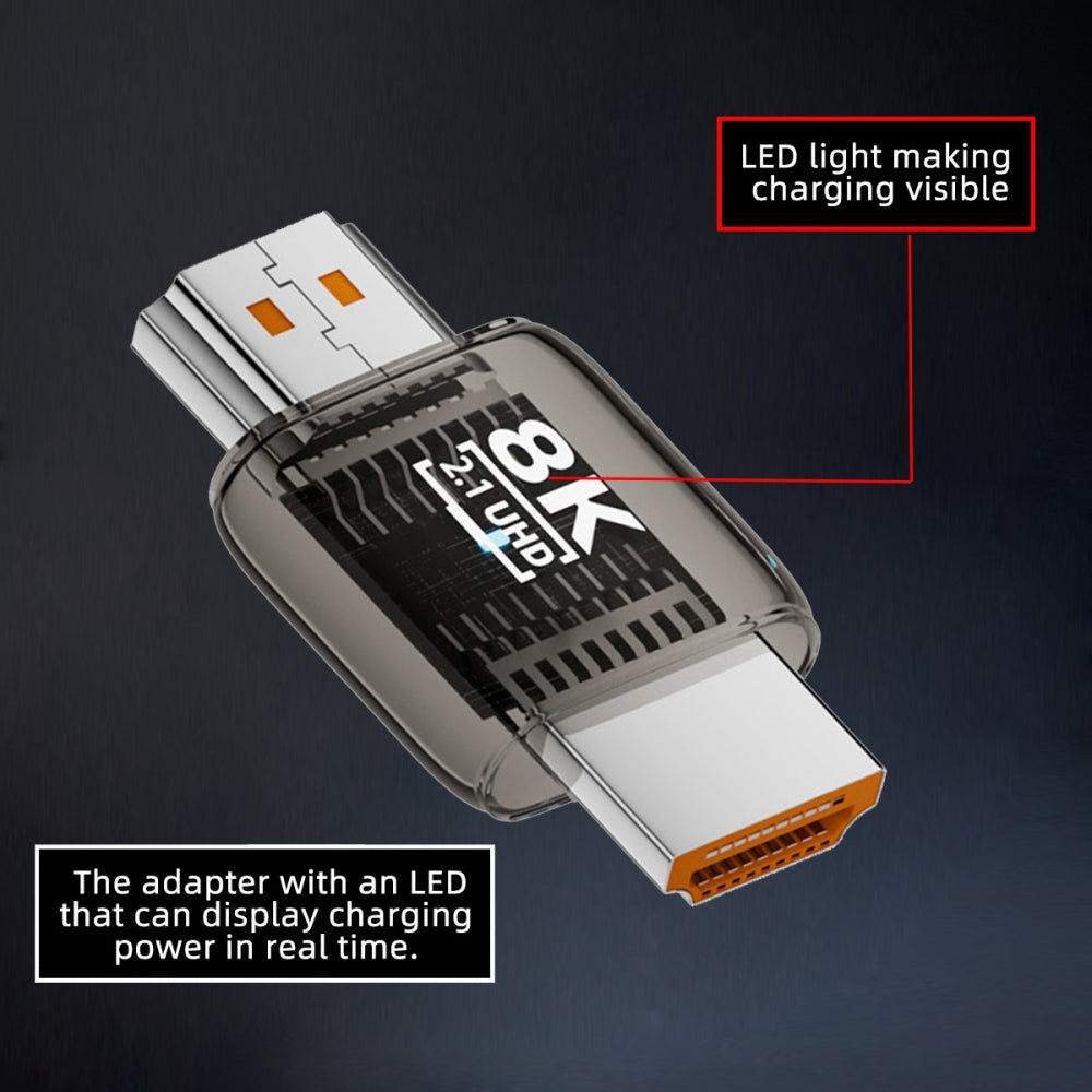 HDMI Male to HDMI 2.1 Male UHD Extension Adapter Extender Transparent with Smart LED Light Support 8K 60hz HDTV