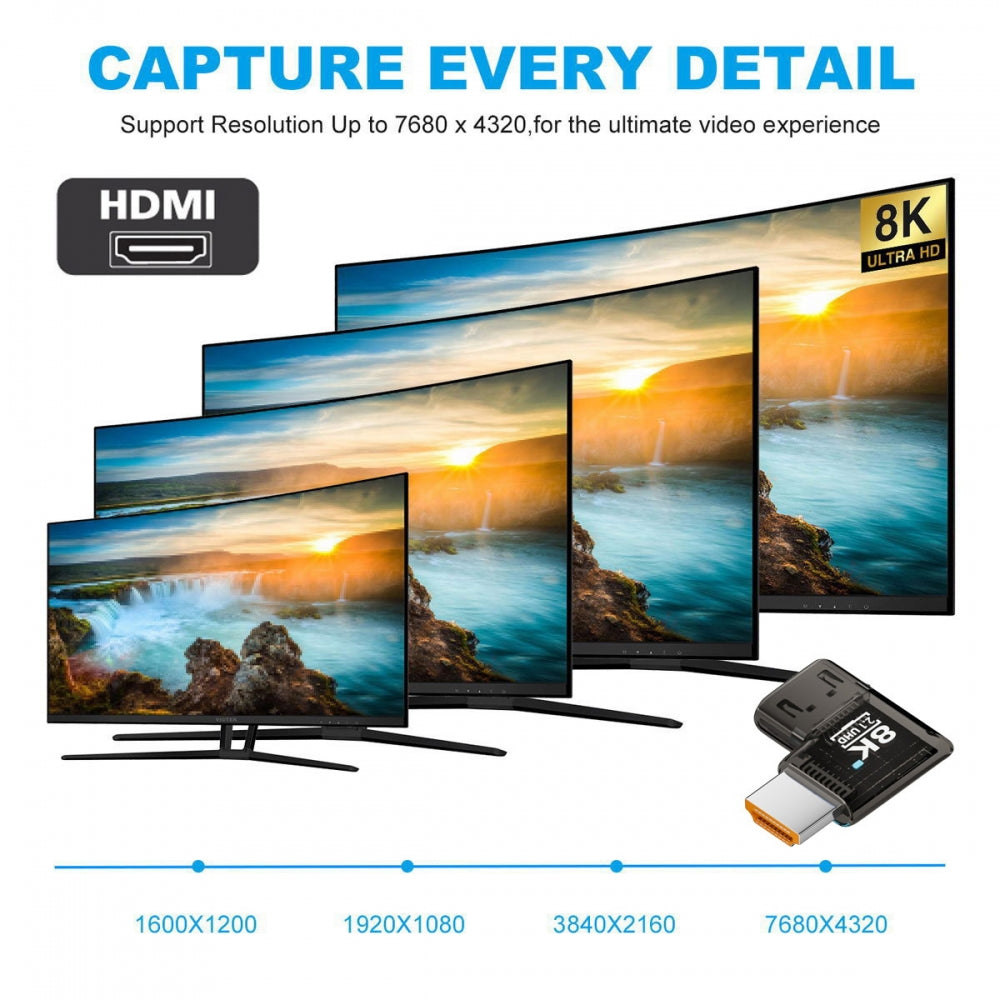 Right Angled 90 Degree Horizontal HDMI Male to HDMI 2.1 Female UHD Extension Adapter Extender Transparent with Smart LED 8K 60hz HDTV