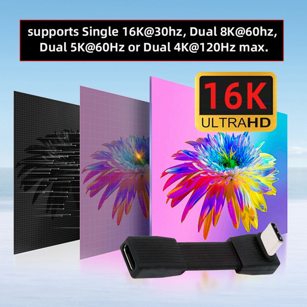 USB5.0 80Gbps Flat Slim FPC Male to Female Extension Cable Up Angled 90 Degree 240W 16K 8K 60Hz 5K Compatible with 40Gbps USB4.0 Thunderbolt3/4/5
