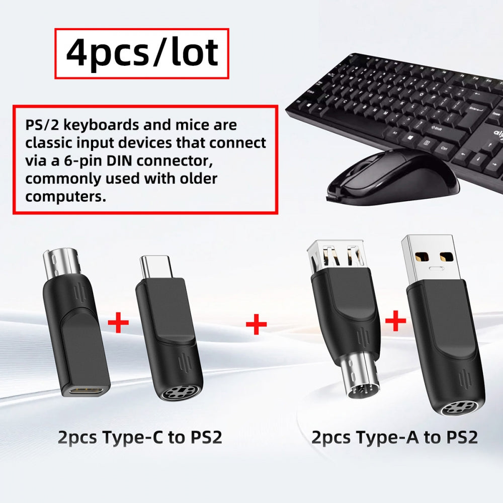 4pcs/lot USB 2.0 Type-A Type-C USB-C to PS2 Keyboard PS/2 Mouse Male to Female Adapter Mini-Din 6Pin