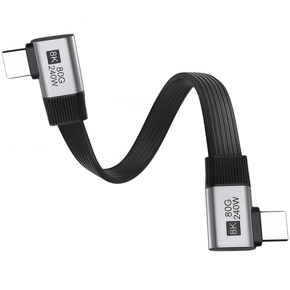 20cm USB5.0 80Gbps Flat Slim FPC Male to Male Extension Cable Dual Right Angled 90 Degree 240W 16K 8K 60Hz 5K Compatible with 40Gbps USB4.0 Thunderbolt3/4/5