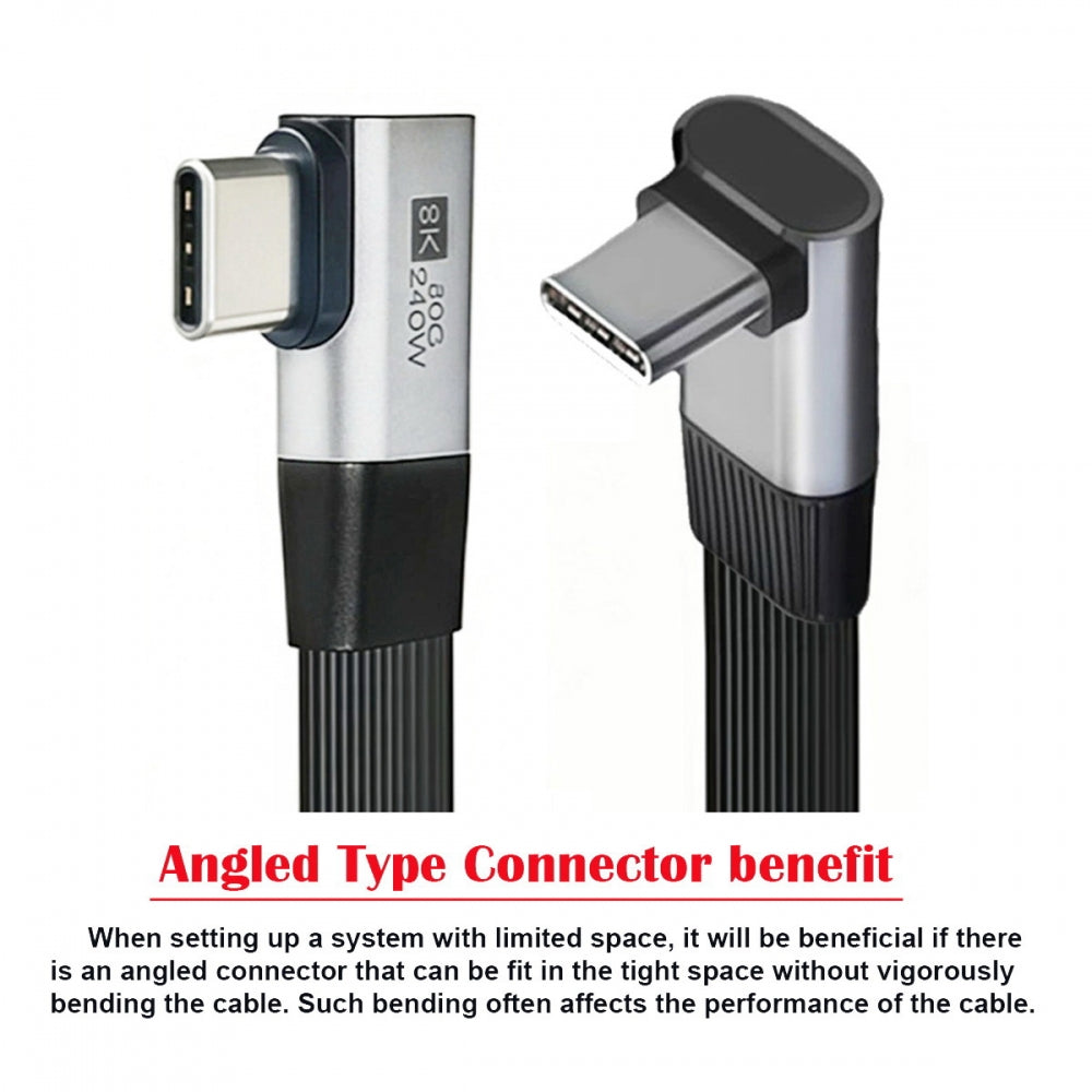 20cm USB5.0 80Gbps Flat Slim FPC Male to Male Extension Cable Up Angled to Right Angled 90 Degree 240W 16K 8K 60Hz 5K Compatible with 40Gbps USB4.0 Thunderbolt3/4/5