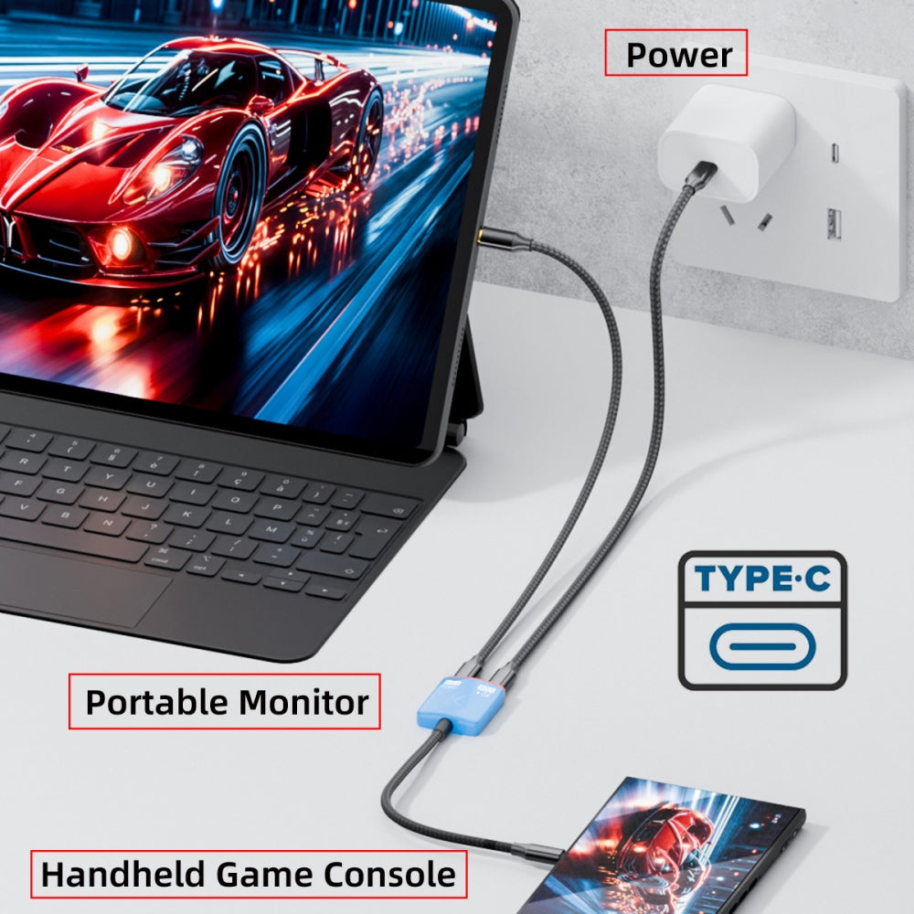 USB-C Type-C 1-to-2 VR AR Glass OTG 8K Video USB-C Female 100W PD Power Cable for NS Handheld Console Laptop Tablet Phone