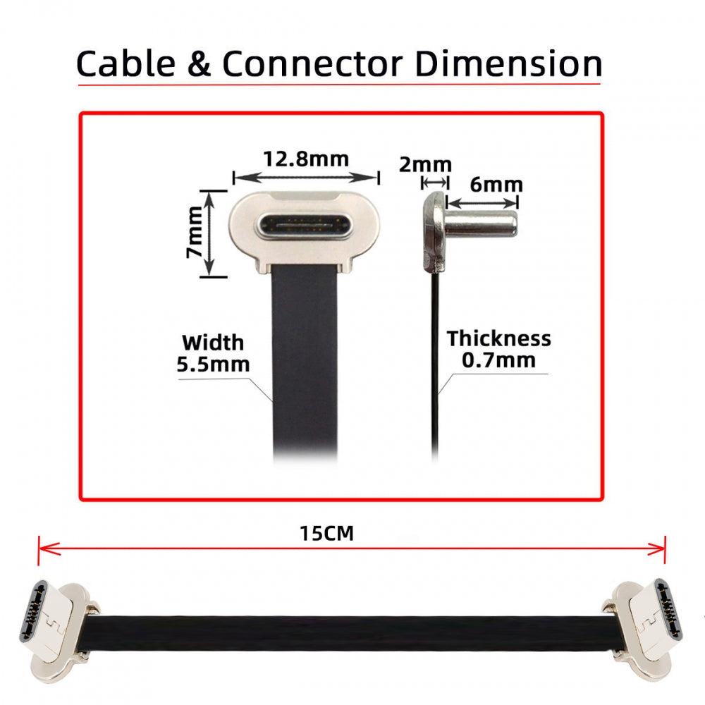 15cm Dual Angled Ultra Slim Flat USB-C Type C to USB-C Power USB2.0 Data Cable 65W Fast Charge for Laptop Tablet Phone