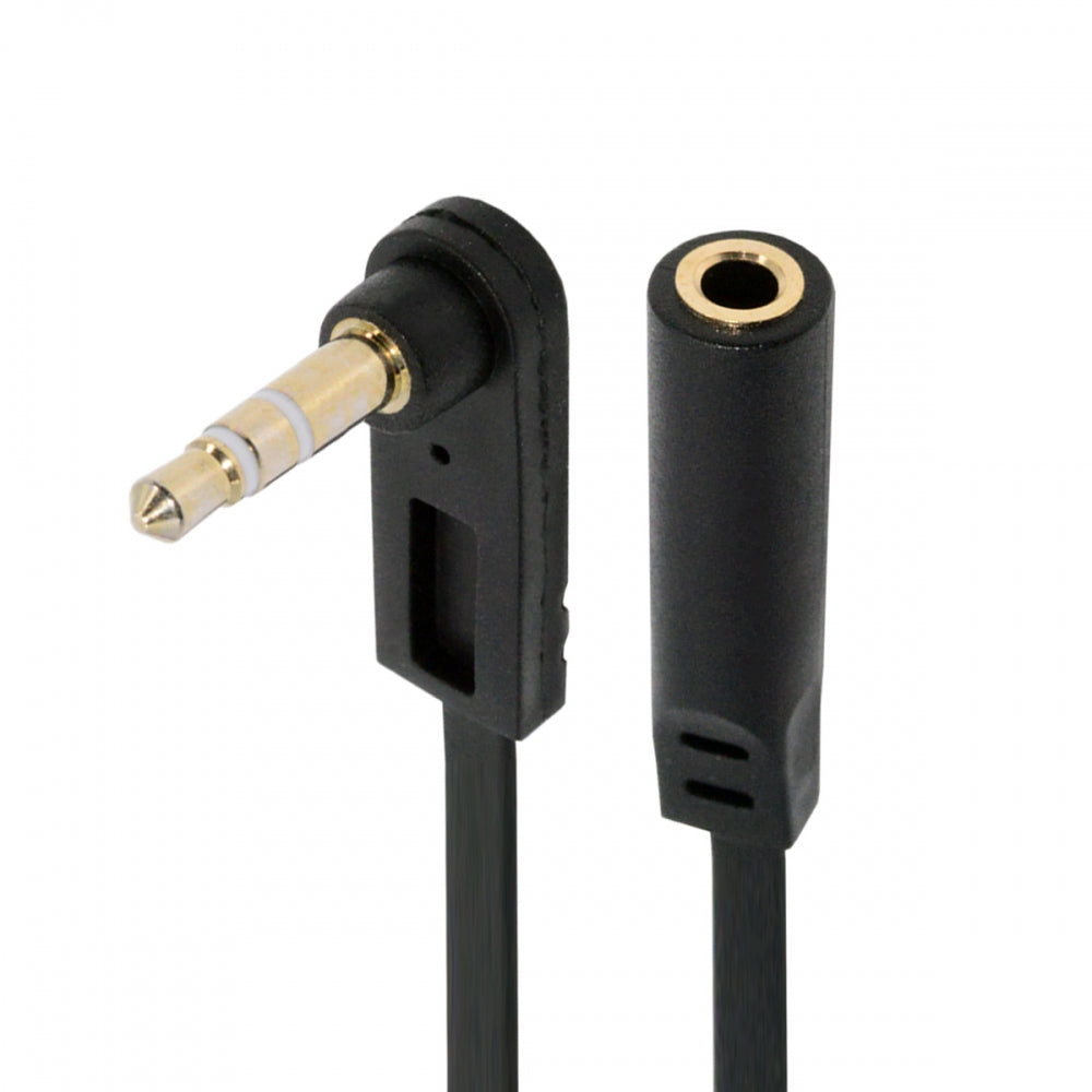 Ultra Slim Flat AUX 3.5mm 3-Poles Audio Stereo Male to Female Extension Speaker Cable 90 Degree Right Angled 15cm