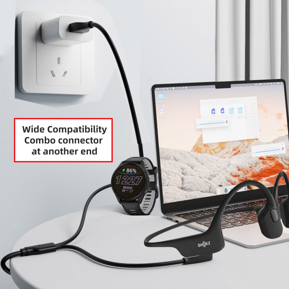 2pcs/lot USB Type-C & Type-A to 2Pin 4Pin Magnetic Smart Watch Earphone Charging Cable Combo Compatible with Garmin Shokz