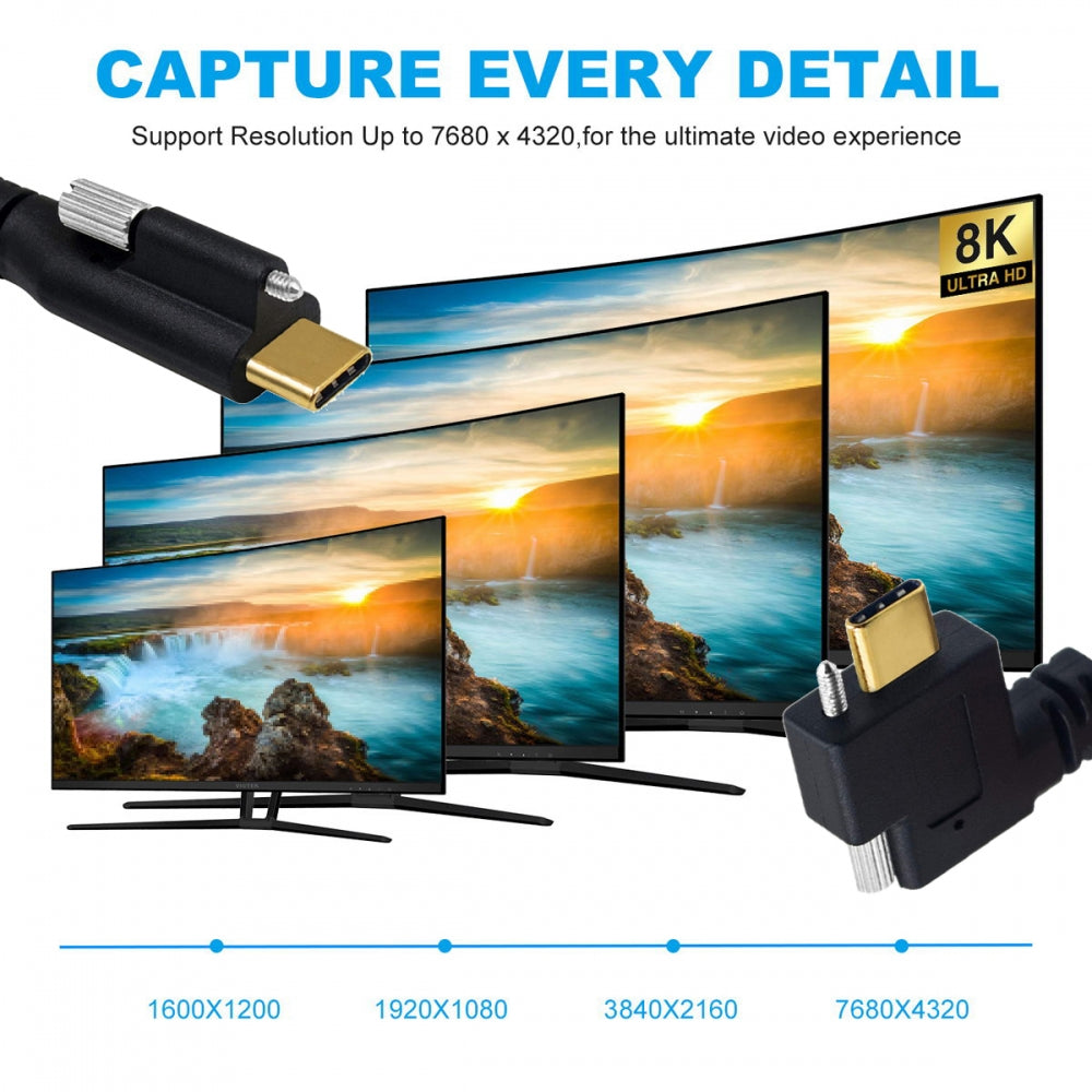 USB 3.1 Type-C Male Single Screw to Single Thumbscrew Locking USB-C Horizontal 90 Degree Left Right Angled 10Gbps Data Cable Panel Mount Type