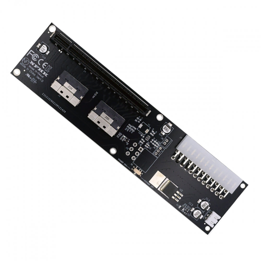 Dual Slimline 8X SFF-8654 74Pin VROC to PCIE PCI-Express 16x Adapter with ATX 24Pin Power Switch Port for Mainboard Graphics Card