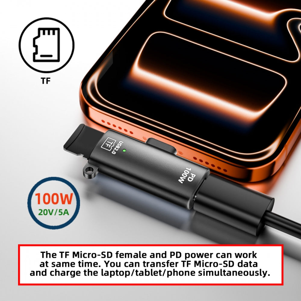 USB-C Type-C Host to 480Mbps TF Micro-SD T-Flash Card Reader OTG & 100W PD Power Adapter for Laptop Tablet Phone