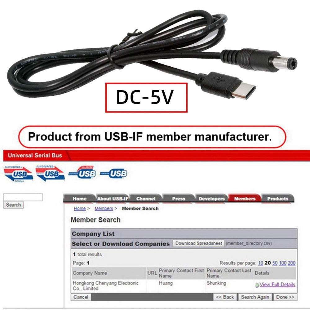 Type C USB-C Input with 5.1K Resistor to 5V DC 5.5*2.5mm Output Power Charge Cable 100cm for DC5V Desk Lamp Fan Camera