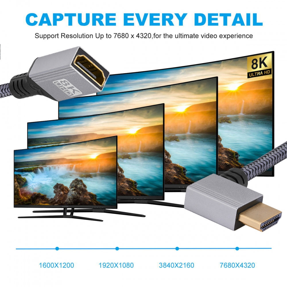 8K Type-A HDMI 2.1 Male 90 Degree Left Angled to HDMI Female Extension HDTV Cable for DV Camera Laptop Monitor