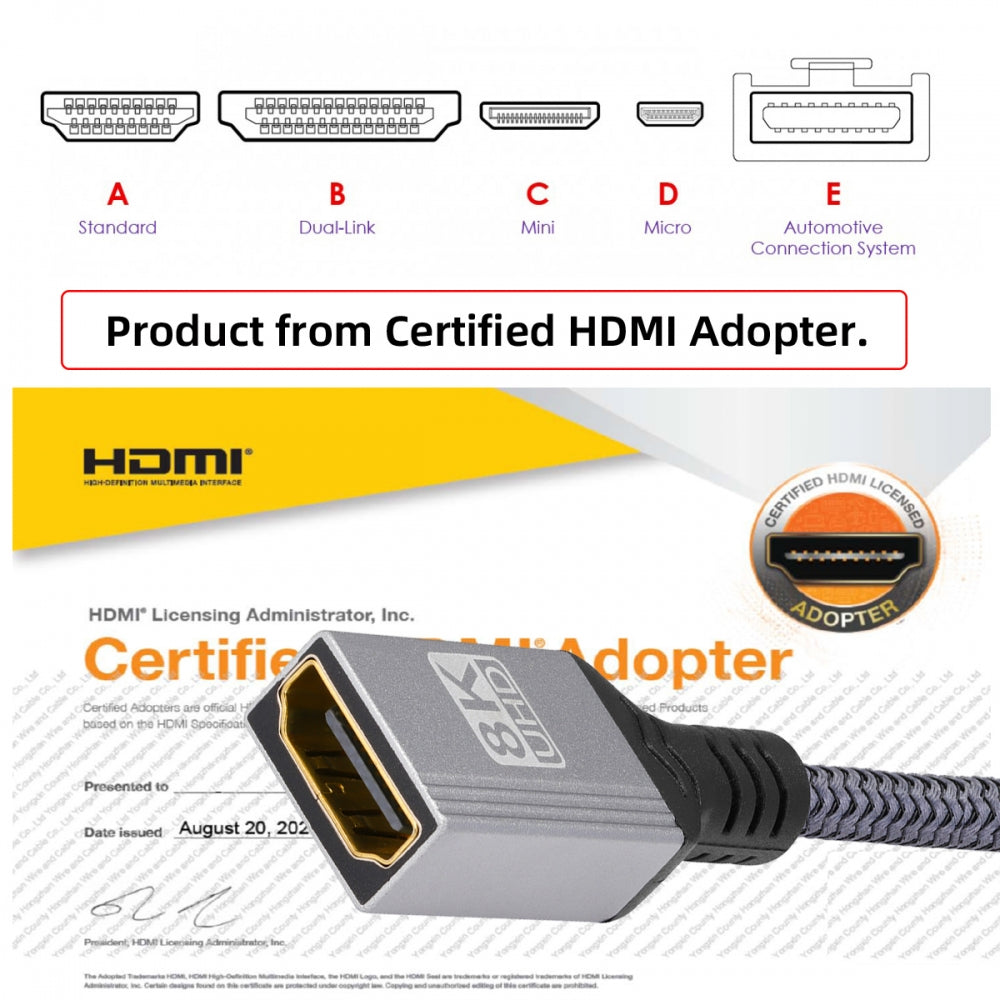 8K Type-A HDMI 2.1 Male 90 Degree Right Angled to HDMI Female Extension HDTV Cable for DV Camera Laptop Monitor