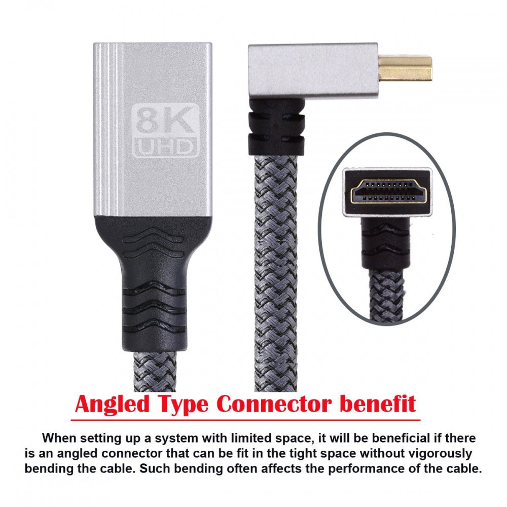 8K Type-A HDMI 2.1 Male 90 Degree Up Angled to HDMI Female Extension HDTV Cable for DV Camera Laptop Monitor