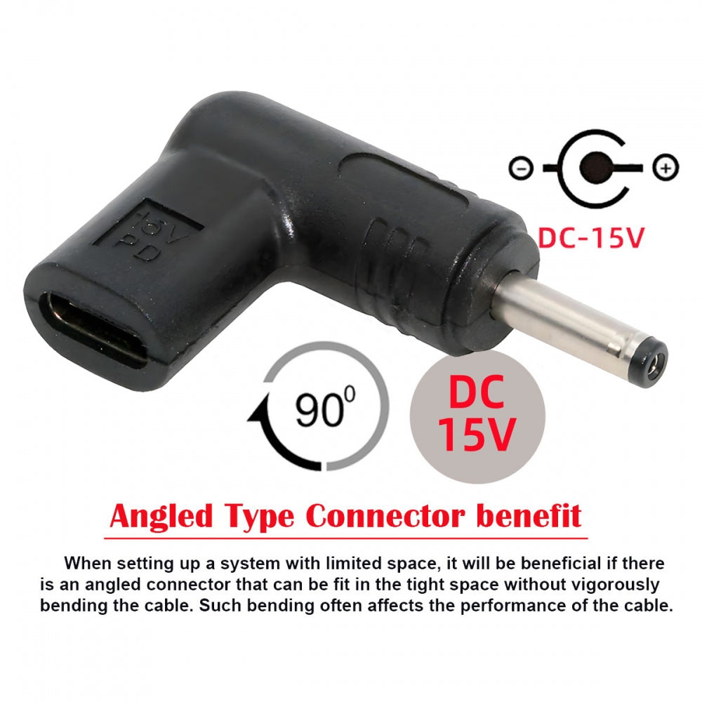 USB 3.1 Type C USB-C Female Input to DC 15V 3.5x1.3mm Plug Output Adapter PD Emulator Trigger 90 Degree Angled