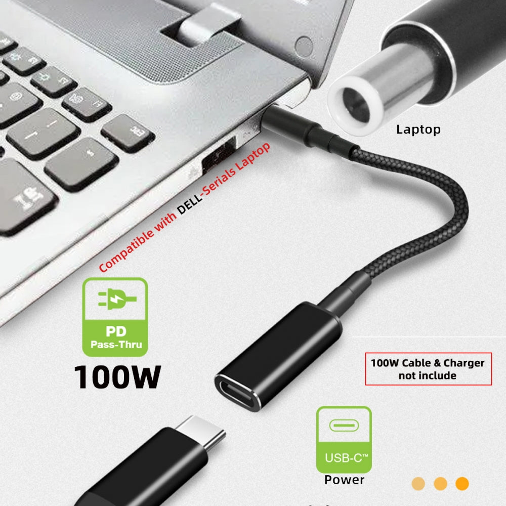 100W Type-C USB-C Female Input to DC 7.4*5.0mm Plug Output Power 20V 5A PD Charge Cable 16cm Compatible with DELL-Laptop