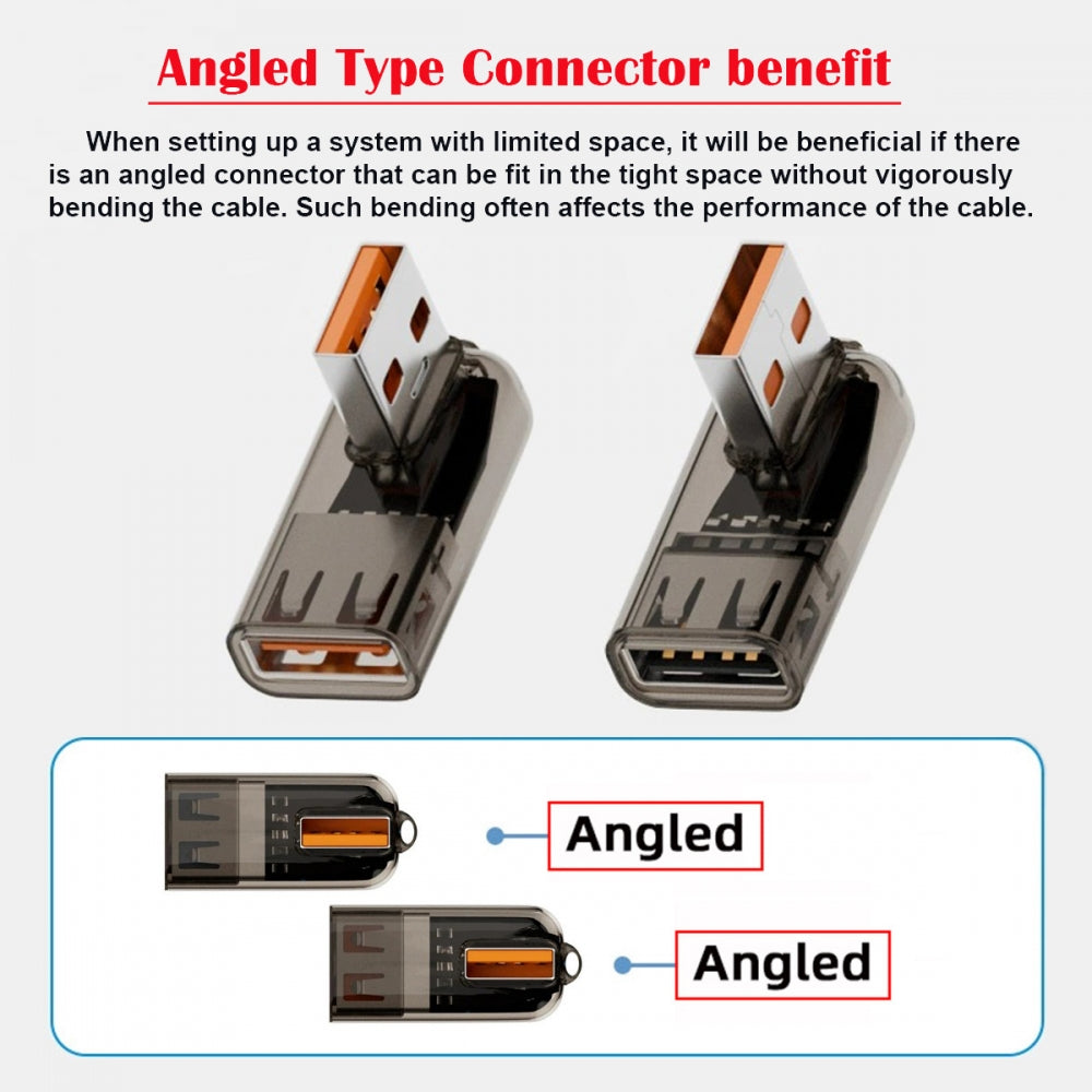 3pcs/lot Low Profile Right Left Angled Type 10Gbps USB3.0 Male to Female Extension Power Data Adapter 90 Degree Transparent with Smart LED Light